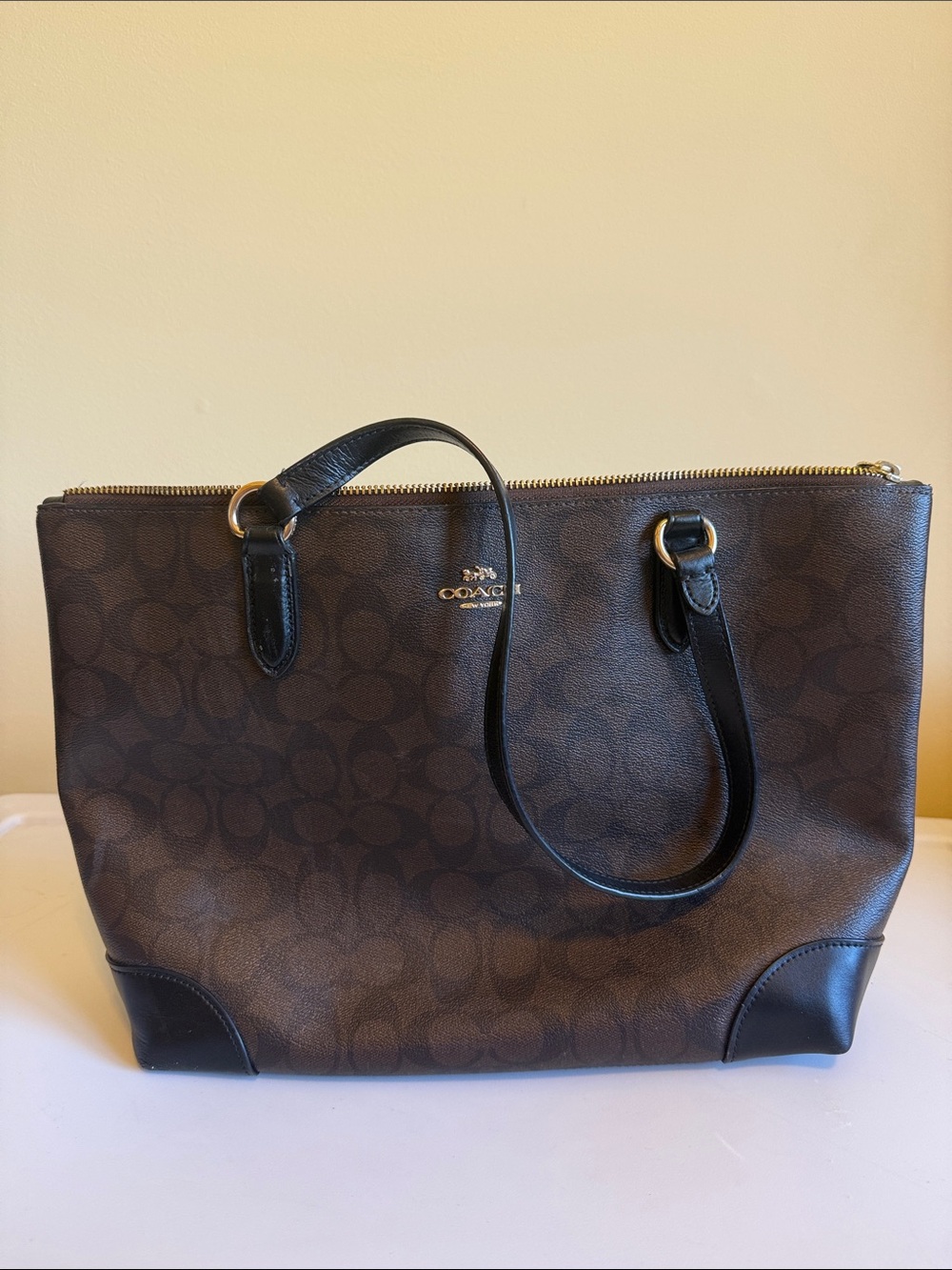Coach Brown and Black Signature Tote